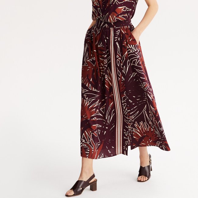 Saia larga estampada, comprida estampado floral <span itemprop=
