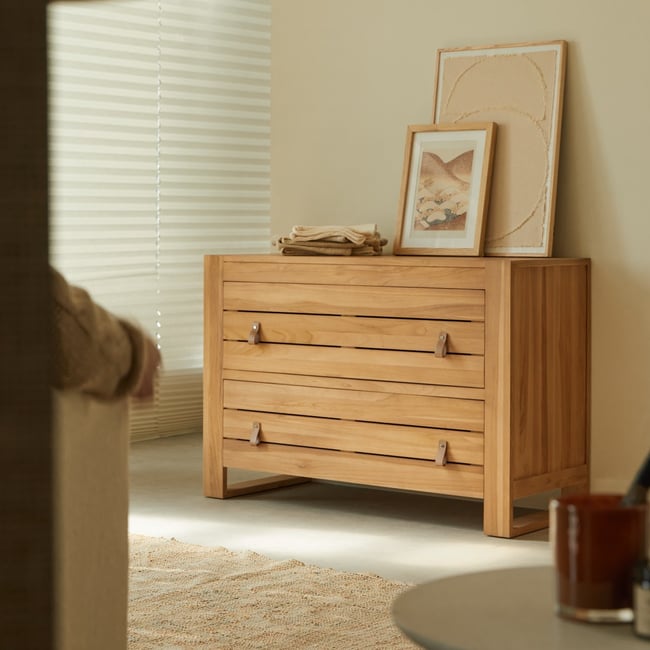 Commode en Teck massif, MINIMALYS Couleur naturel <span itemprop=