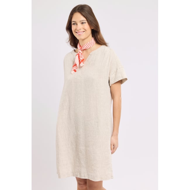 Robe col V - lin naturel <span itemprop=