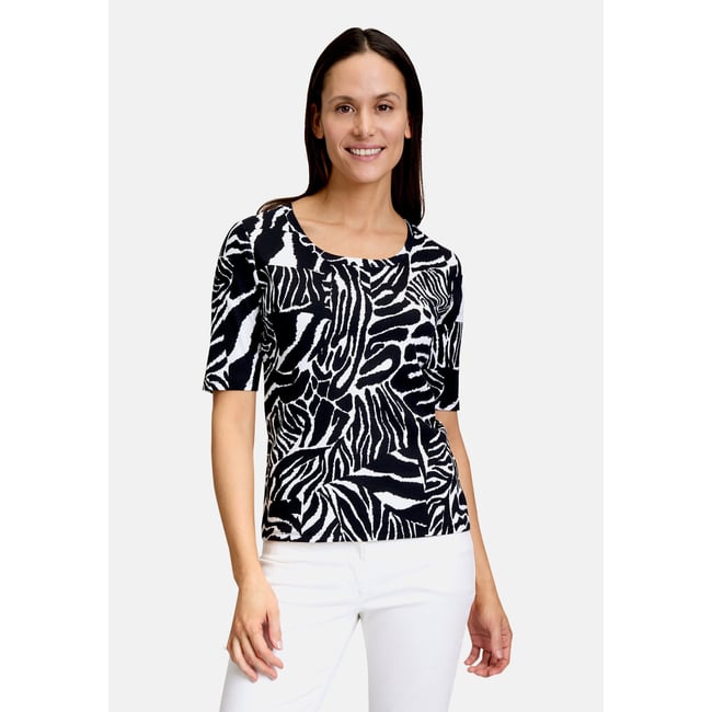 T-shirt basique de texture côtelée noir/blanc <span itemprop=
