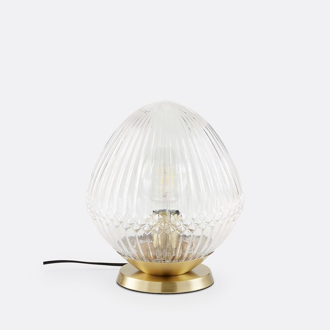 Lampe à poser laiton et verre strié, Ari Couleur transparent <span itemprop=