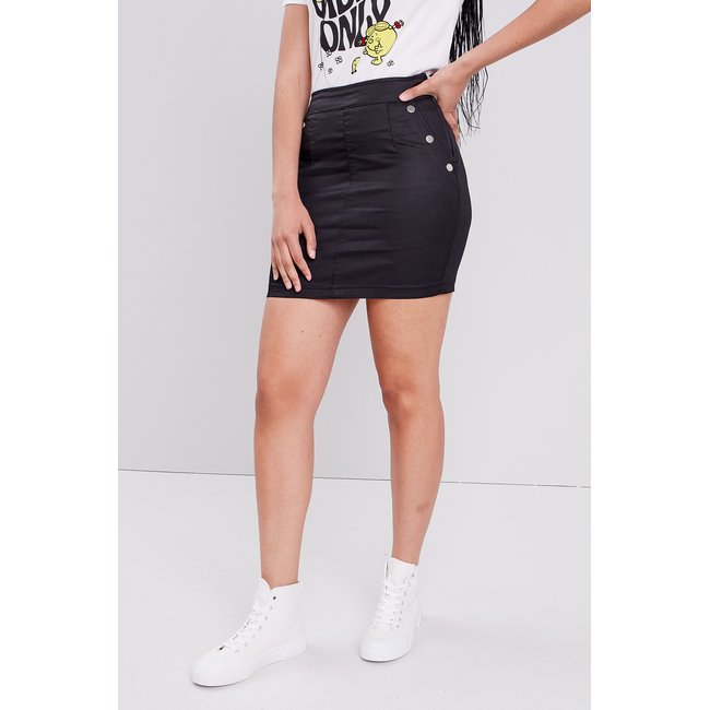 Jupe droite denim noir enduit <span itemprop=