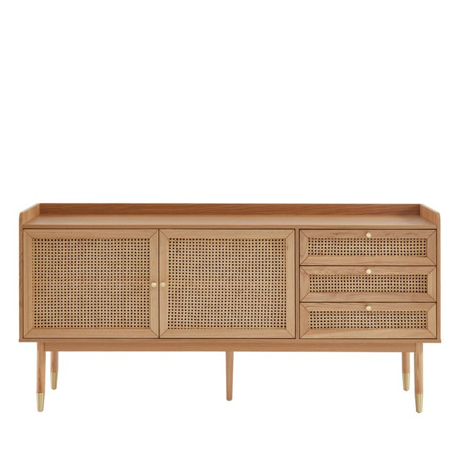 Buffet 2 portes 3 tiroirs en bois et cannage L180cm- BOMBONG - DRAWER