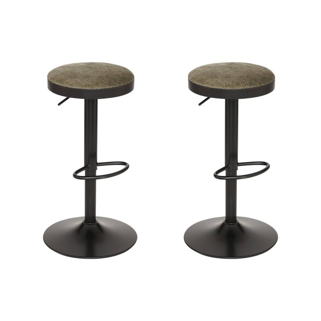 Lot de 2 tabourets de bar réglables et pivotants en tissu ILSA Couleur vert kaki <span itemprop=