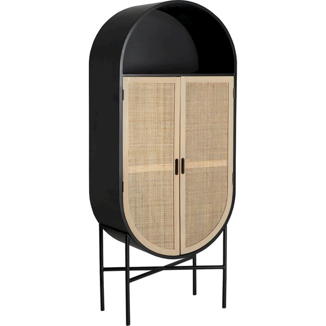 Bar en bois de pin et rotin, Beilen Couleur noir nordique et beige naturel <span itemprop=