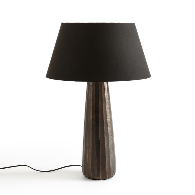 Lampe à poser métal gravé Lotka Couleur bronze vieilli <span itemprop=