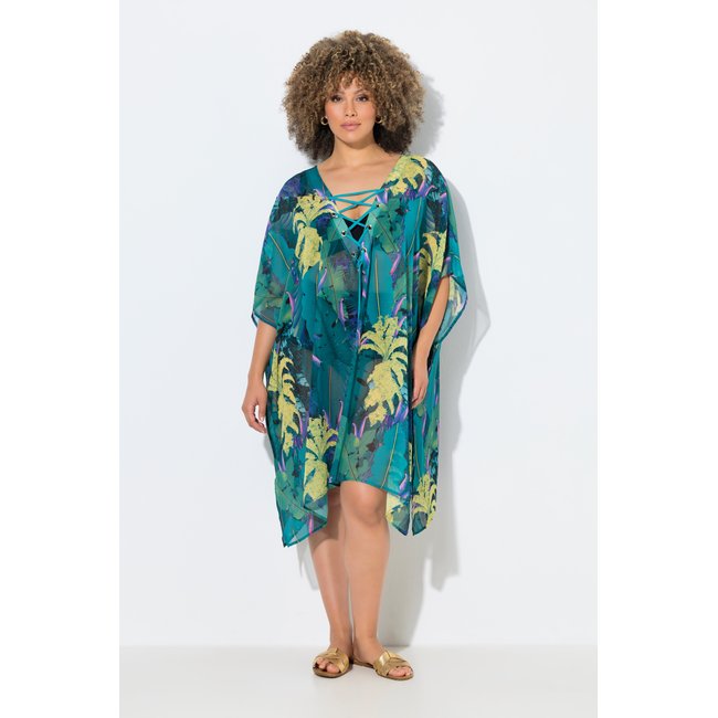 Tunique motif jungle vert turquoise <span itemprop=