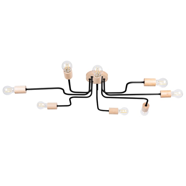 Lustre Acier Noir/Bois Naturel E27 8 Timbo Couleur noir <span itemprop=