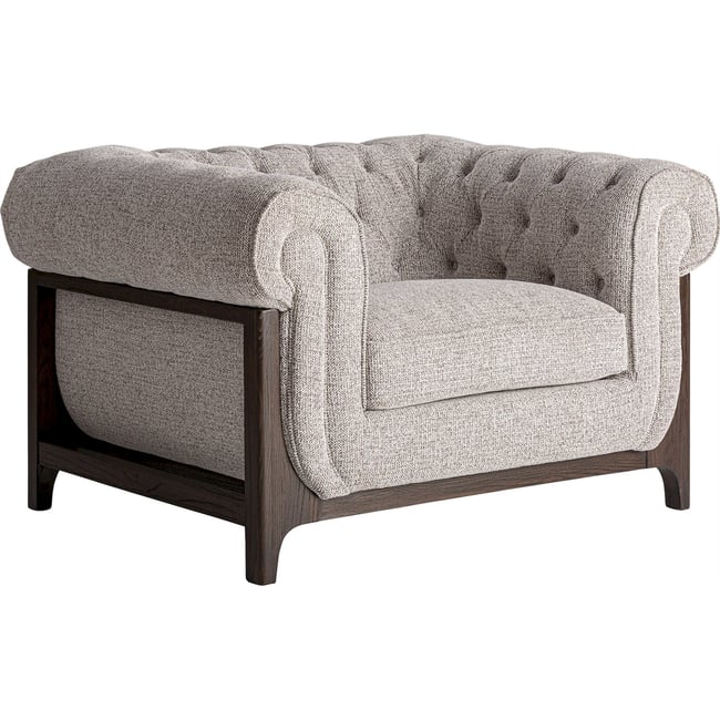 Fauteuil classique capitonné en frêne Couleur gris et bois brun <span itemprop=