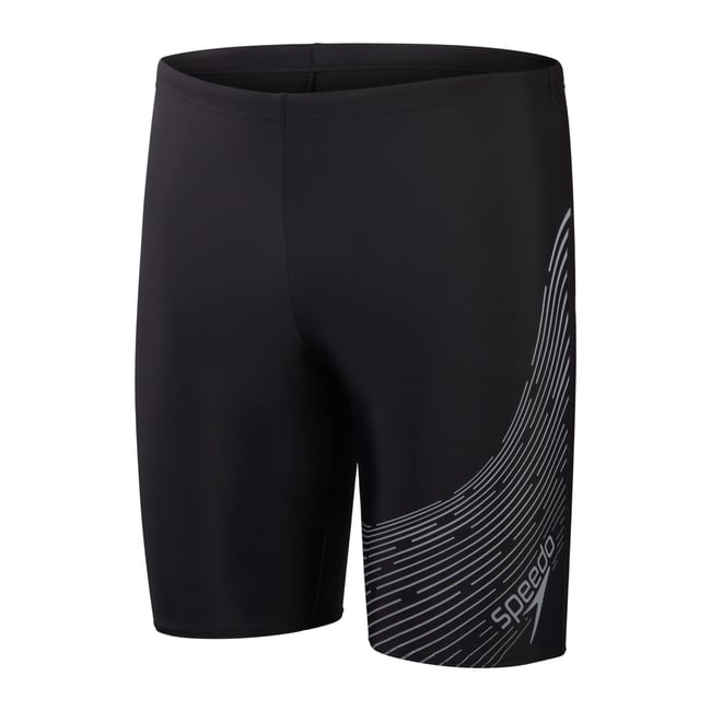 Jammer de natation à taille élastiquée motif/style lignes MEDLEY noir <span itemprop=