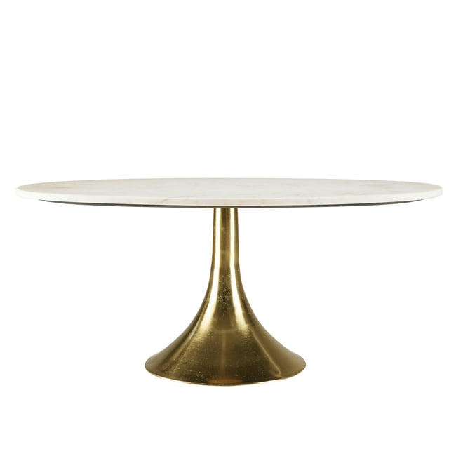 Table de salon ovale marbre blanc et pied doré ZALA Couleur blanc <span itemprop=