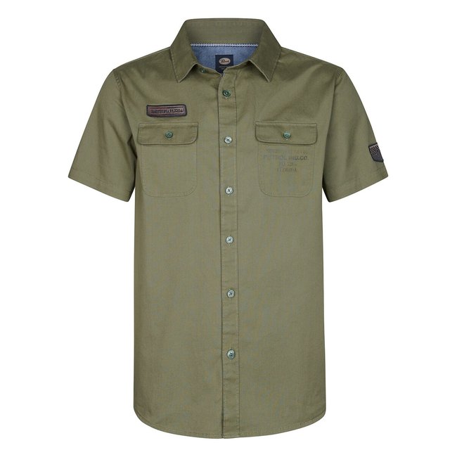 Einfarbiges Baumwollhemd khaki <span itemprop=