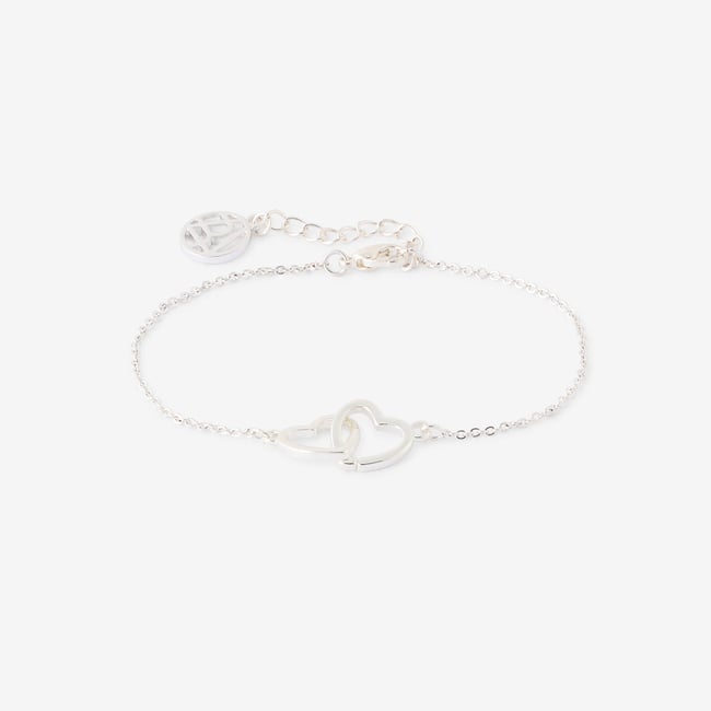 Bracelet chaîne fine cœurs entremêles argentés v019844 <span itemprop=