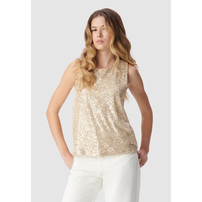 Débardeur brillant col rond champagne <span itemprop=