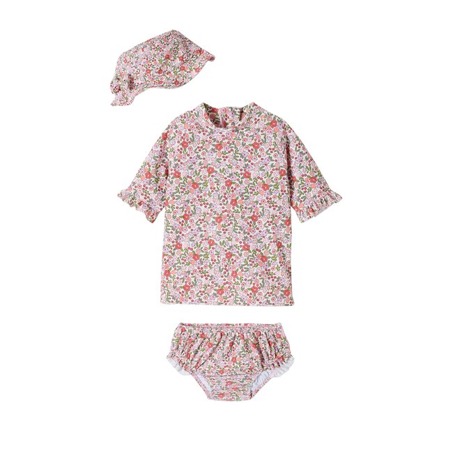 Ensemble de bain anti-UV T-shirt + culotte + bob rose <span itemprop=