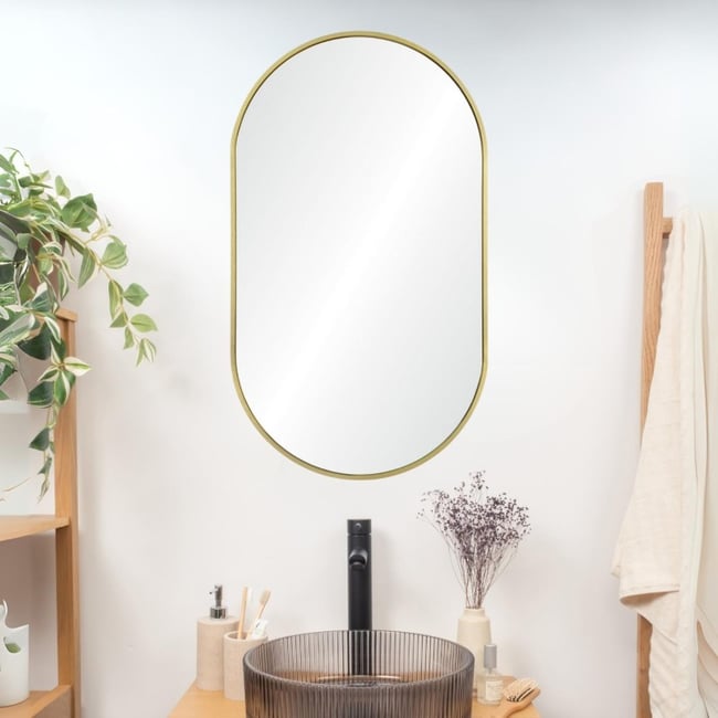 Miroir ovale 40x70cm PEPPER Couleur laiton <span itemprop=