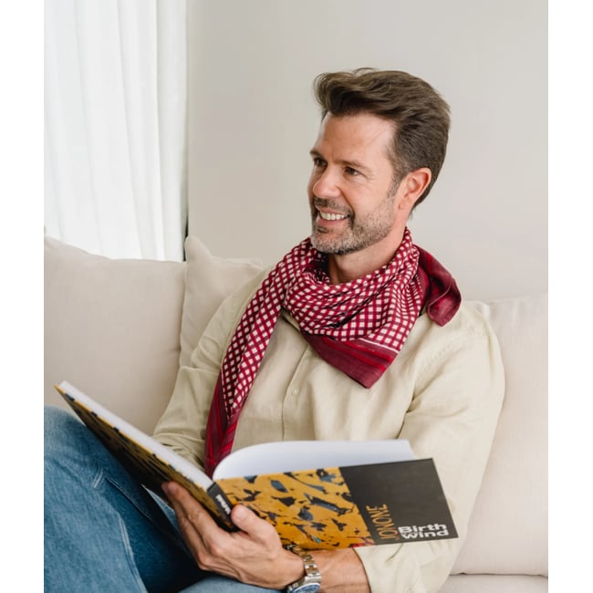 Grand foulard en coton - Tara Bordeaux - BINDI ATELIER