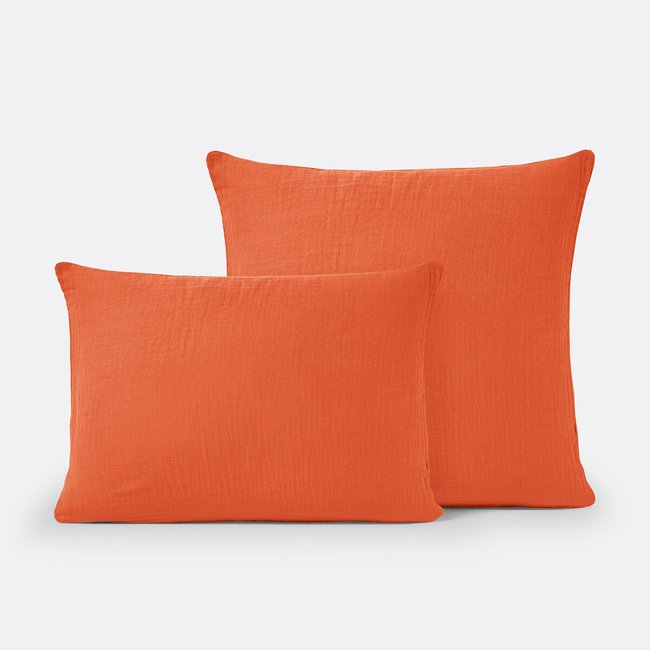 Taie d'oreiller unie gaze de coton, Kumla orange <span itemprop=