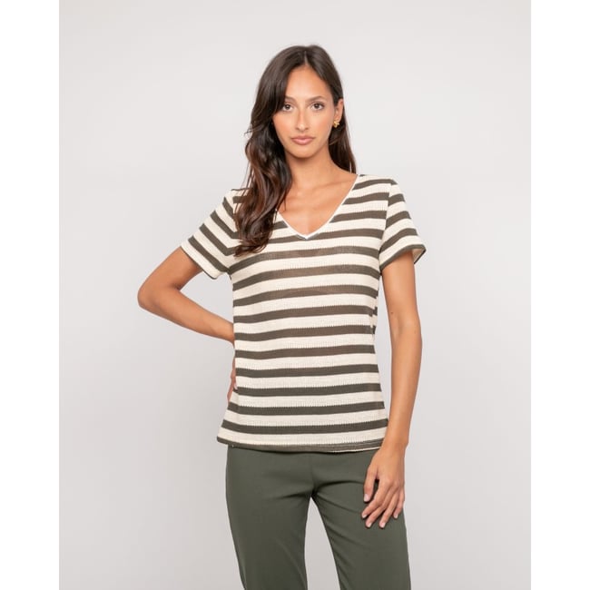 T-shirt Manches Courtes Rayures Figo - DONA LISA