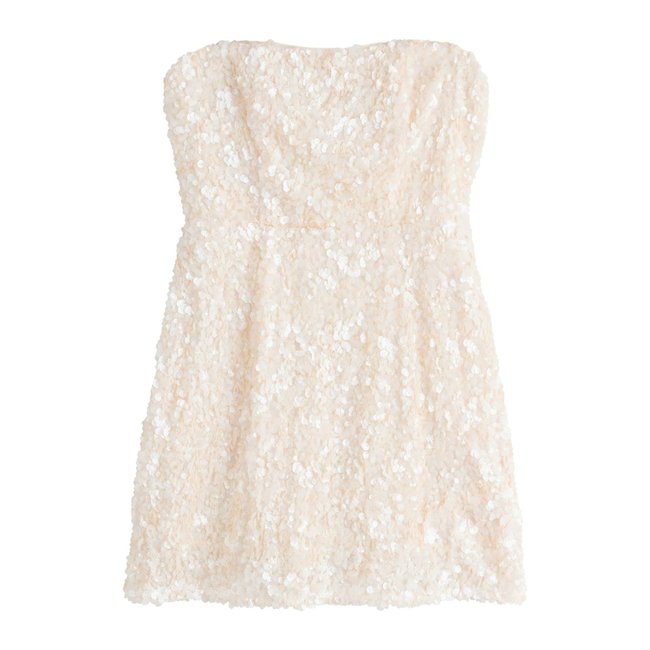 Robe courte bandeau grande occasion à sequins paillettes blanches <span itemprop=