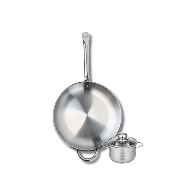Batterie de cuisine 1 poêle 32cm + 1 faitout 12cm PROFI BRILLANT gris <span itemprop=