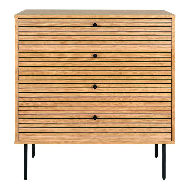 Commode d'entrée 4 tiroirs effet rainuré ASSENS Couleur bois naturel <span itemprop=