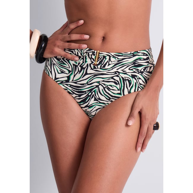 Bas de maillot de bain taille haute Tropical Splash. noir <span itemprop=