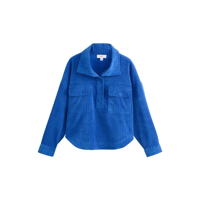 Veste chemise en velours côtelé à enfiler bleu cobalt <span itemprop=