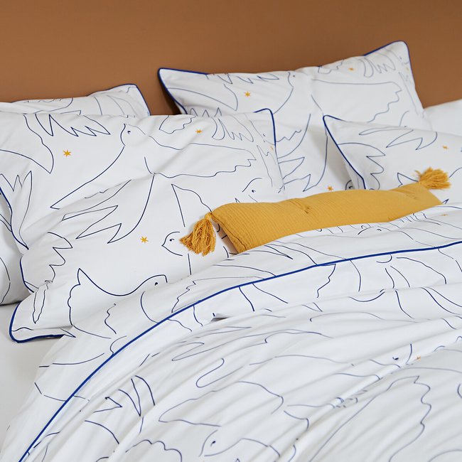 Housse de couette percale de coton, Pomaline imprimé oiseaux <span itemprop=