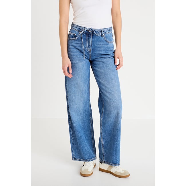 Jean wide leg ceinture taille standard denim double stone <span itemprop=
