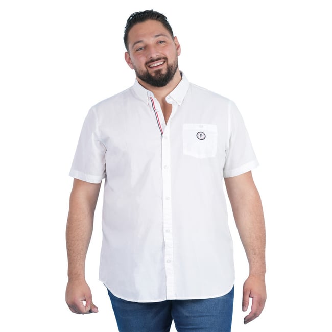 Chemise en coton biologique blanche unie pourvue d'un col américain blanc <span itemprop=