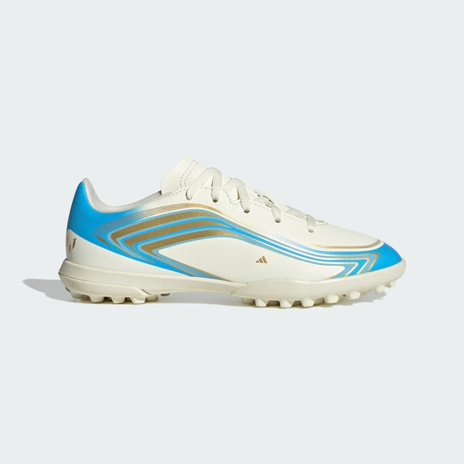 Chaussure de football F50 MESSI CLUB Turf Enfants ivory / semi blue burst / icey blue <span itemprop=