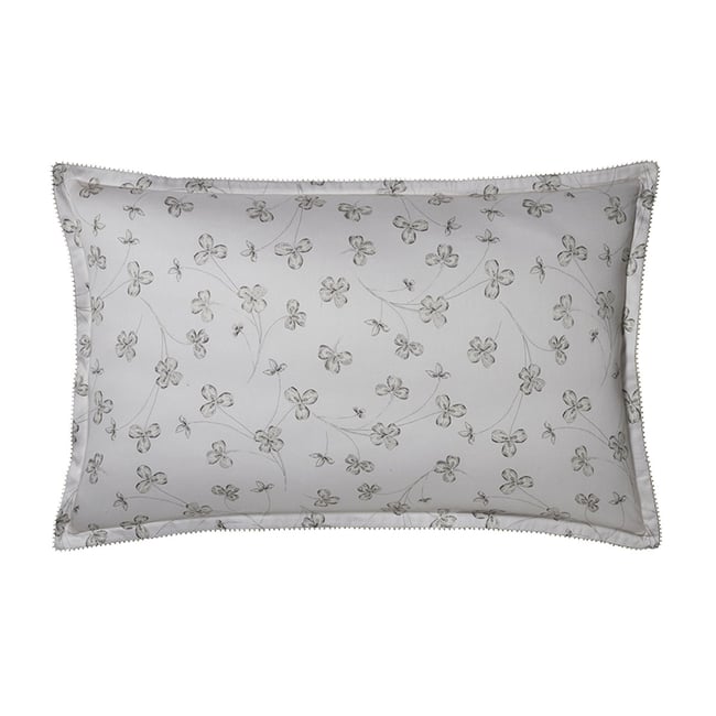 Taie d'oreiller imprimée en satin de coton bio, QUATRE FEUILLES blanc hermine <span itemprop=