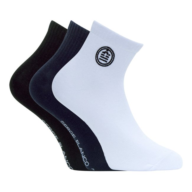 Lot de 3 Paires de Chaussettes socquettes en coton peigné blanc/bleu/noir <span itemprop=
