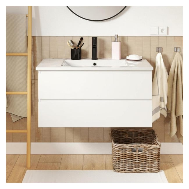 Meuble simple vasque 80cm décor chêne avec vasque et robinet SORRENTO - MOB IN