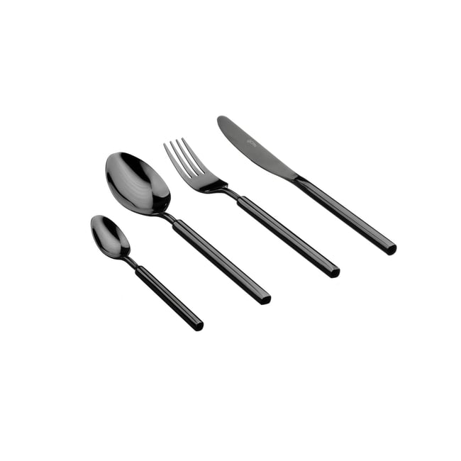 Lot de 24 ménagères en inox, NUDE Couleur noir brillant <span itemprop=