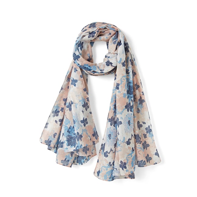 Foulard imprimé bleu fleuri <span itemprop=