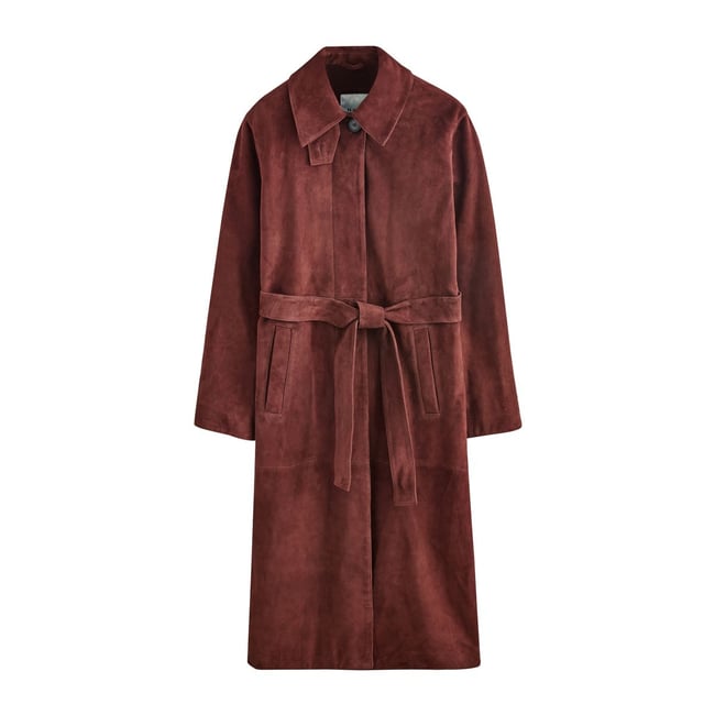 Trench en daim à ceinture marron fauve <span itemprop=