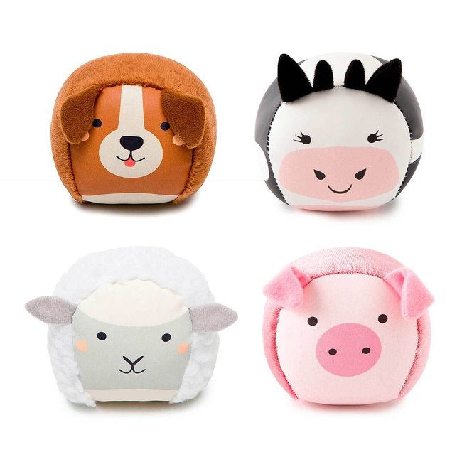 Lot de 4 balles doudous Ferme multicolore <span itemprop=