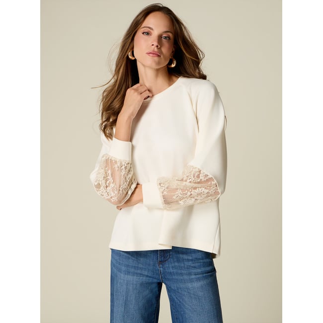 Sweat-shirt avec inserts transparents blanc <span itemprop=