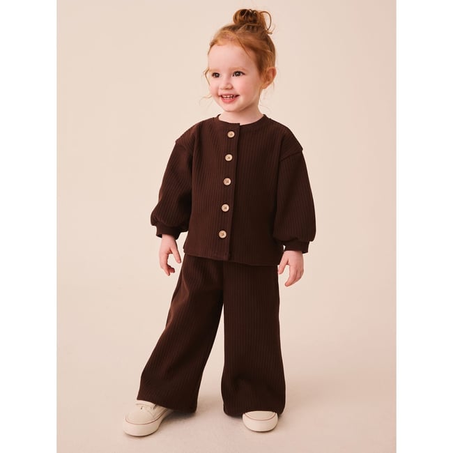 Cardigan à manches raglan et pantalon large marron chocolat <span itemprop=