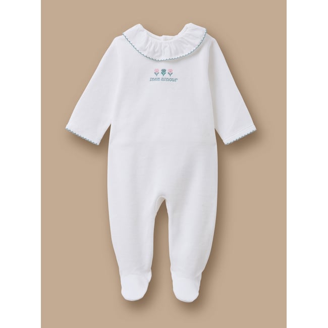 Dors-bien velours brodé blanc doux <span itemprop=