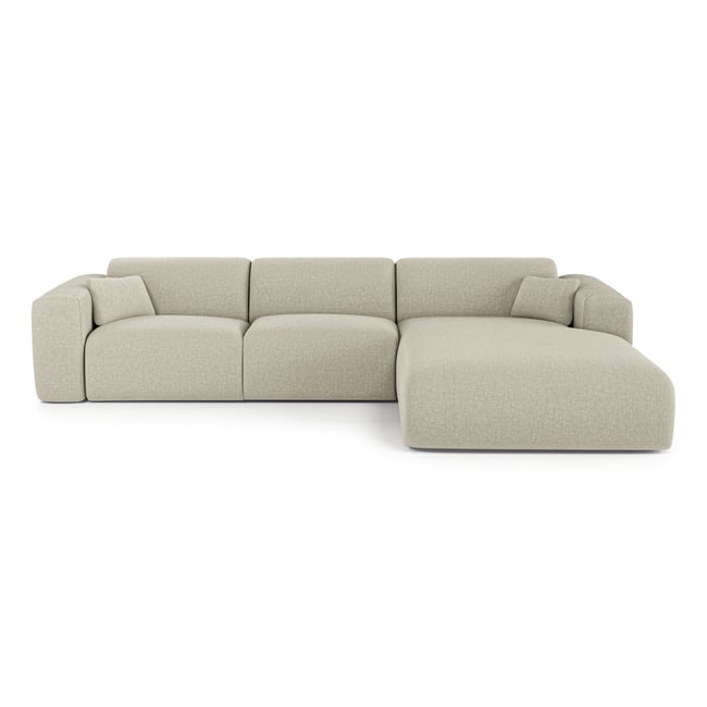 Canapé angle droit convertible express 5 places en tissu tramé MYRA Couleur beige <span itemprop=