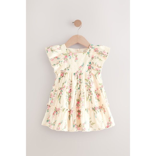 Robe imprimée brodée rose <span itemprop=