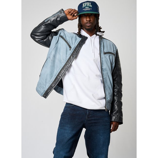 Veste En Cuir  Cuir D'agneau BION bleu <span itemprop=