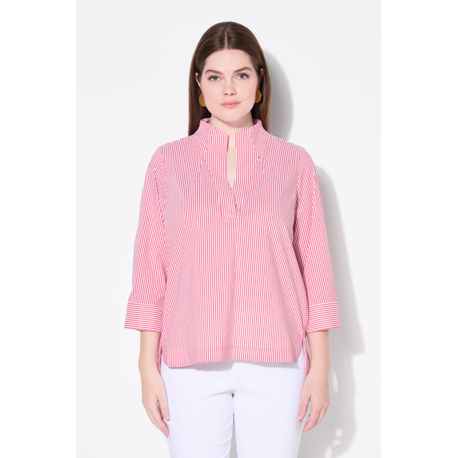 Tunique rayée. Col cygne et manches 3/4. rose vif <span itemprop=