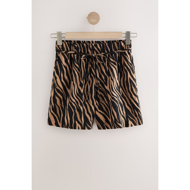 Short en lin mélangé noué à la taille impression zébrée <span itemprop=