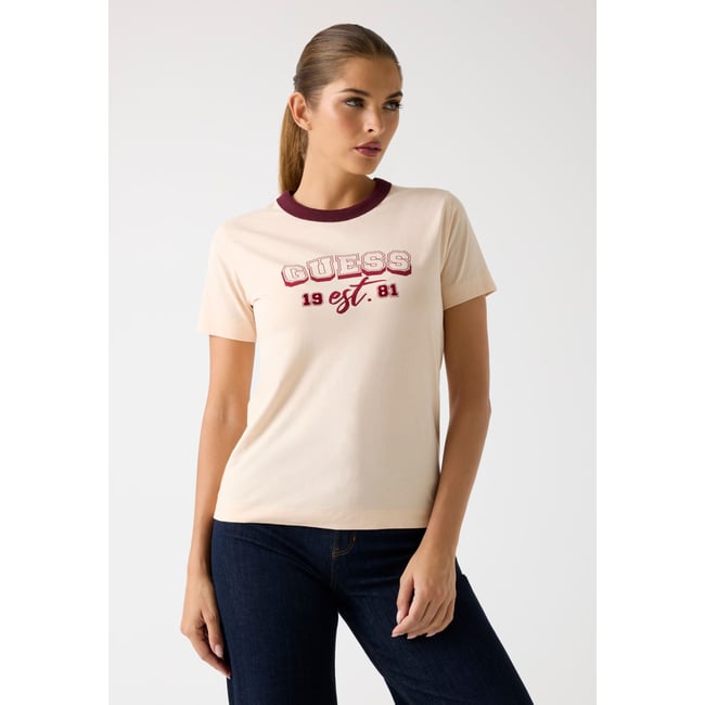 T-Shirt Logo Strass beige <span itemprop=