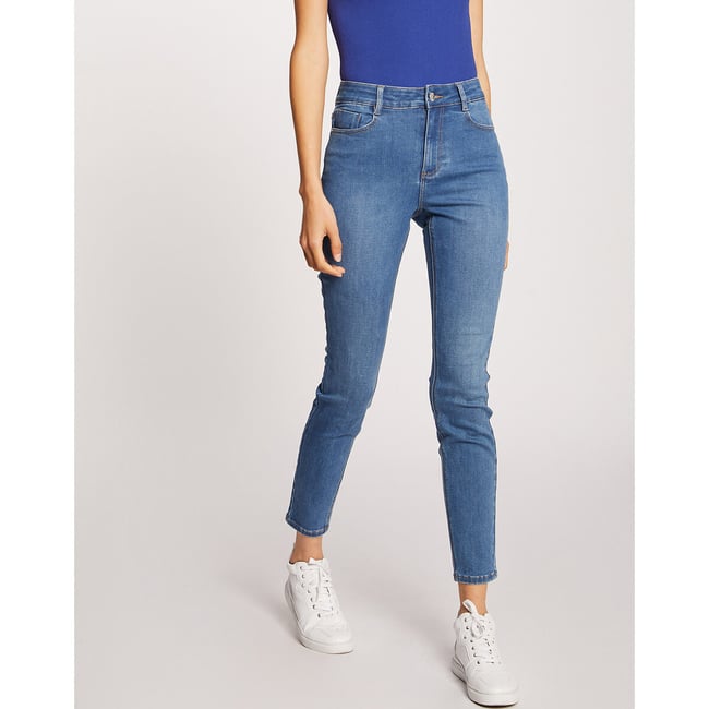 Jean skinny, taille haute  denim <span itemprop=
