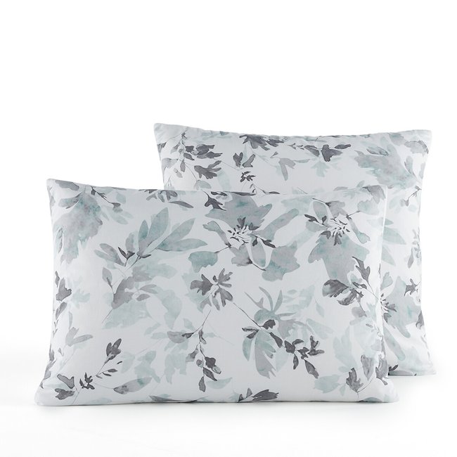 Celadona Organic Cotton Percale & Lyocell 200 Thread Count Pillowcase, white/pale green/blue, AM.PM